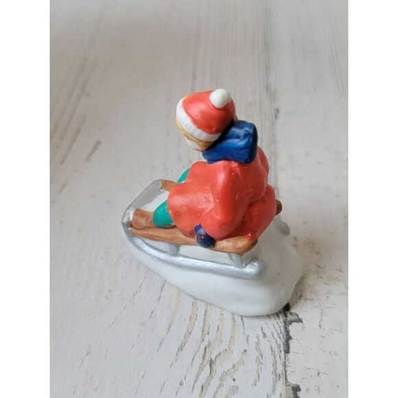 Red girl snow sledding village accessory xmas decor - Picture 6 of 6